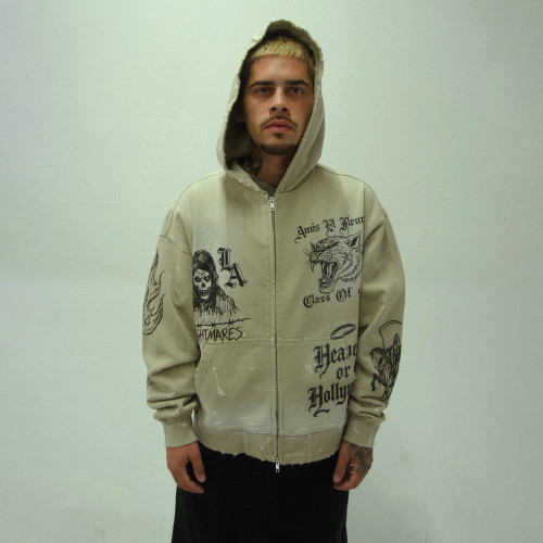 Custom Clothing Manufacturer Distressing Acid Wash Digital-Print Hoodies