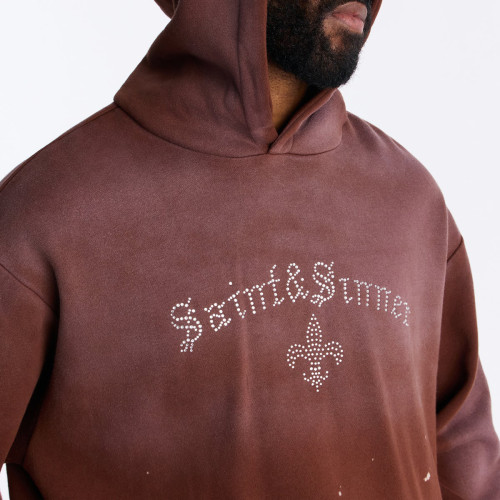 Custom Clothing Manufacturer Digital Printing Distressed Rhinestone T-shirt Hoodies
