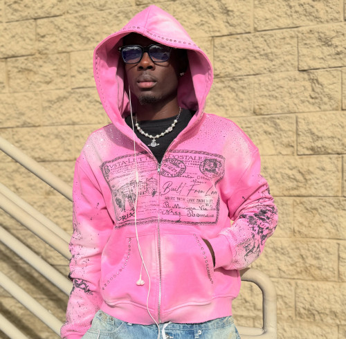 Custom Clothing Manufacturer Acid-Wash Distressed Zip-Up Hoodies