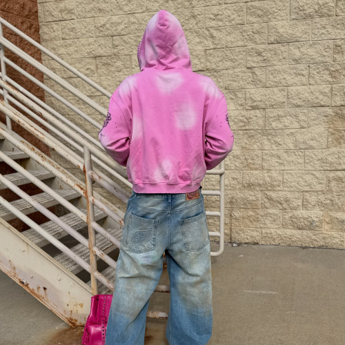 Custom Clothing Manufacturer Acid-Wash Distressed Zip-Up Hoodies