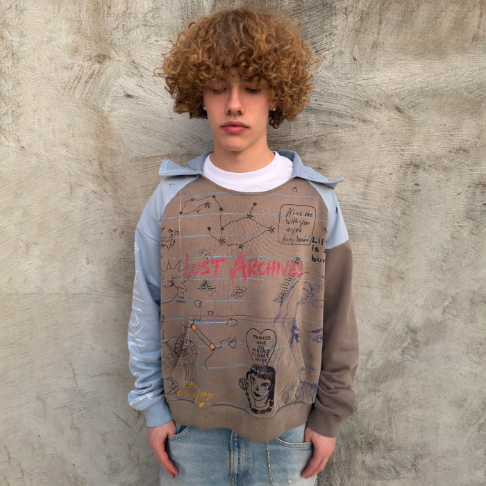 Custom Clothing Manufacturer Colorblock Doodle Art Crewneck