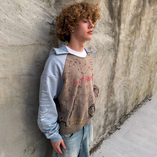 Custom Clothing Manufacturer Colorblock Doodle Art Crewneck