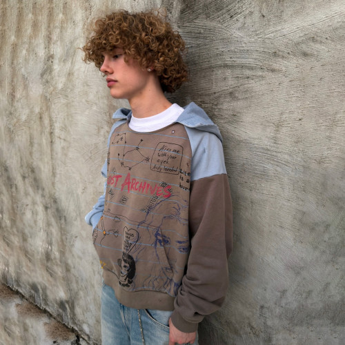Custom Clothing Manufacturer Colorblock Doodle Art Crewneck