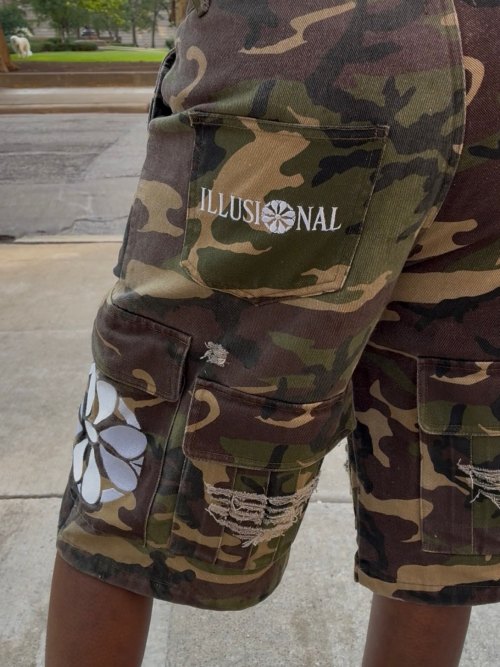 Custom Clothing Manufacturer Distressed Camo Cargo Shorts