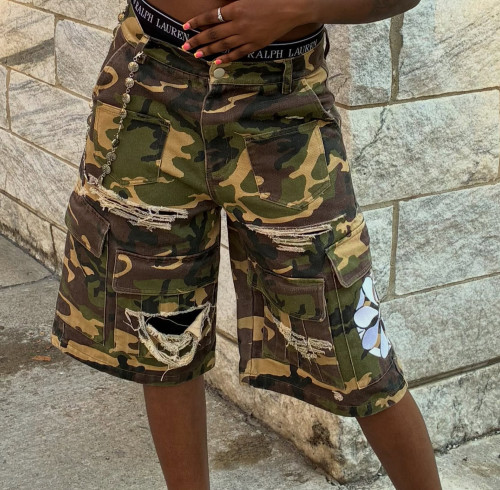 Custom Clothing Manufacturer Distressed Camo Cargo Shorts
