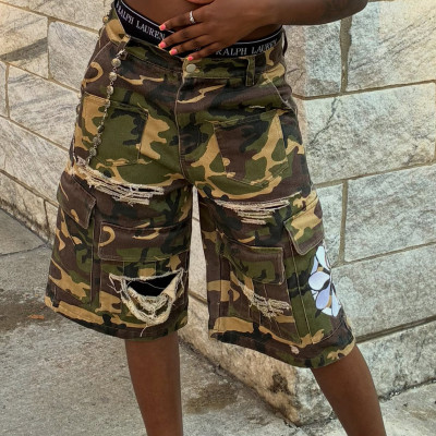 Custom Clothing Manufacturer Distressed Camo Cargo Shorts