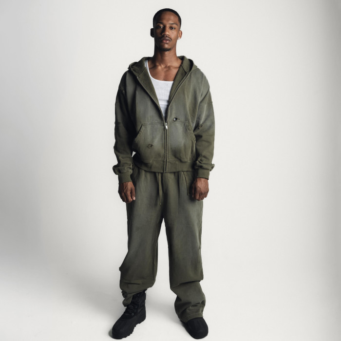 Custom Clothing Manufacturer Washed Distressed Hoodie Sweatsuit Set