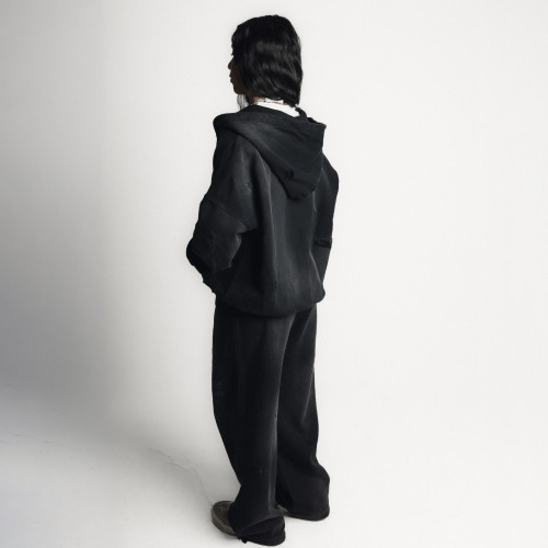 Custom Clothing Manufacturer Washed Distressed Hoodie Sweatsuit Set