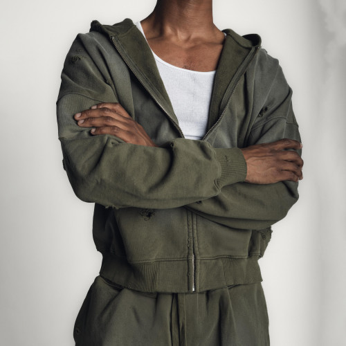 Custom Clothing Manufacturer Washed Distressed Hoodie Sweatsuit Set