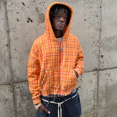 Custom Clothing Manufacturer Distressed Raw Hem Flannel Hoodie