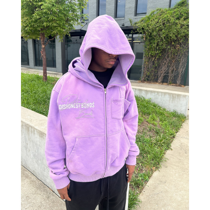 Custom Clothing Manufacturer Lavender Zip Up Hoodie Embroidered Logo