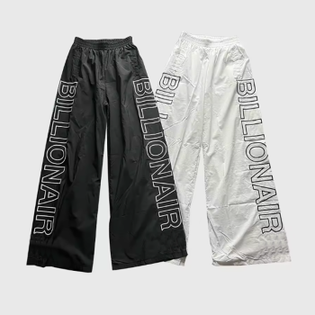 Custom Clothing Manufacturers embroidered nylon Elastic waist wide leg pants