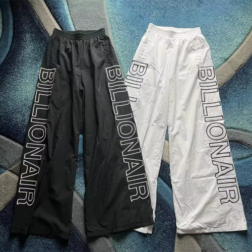 Custom Clothing Manufacturers embroidered nylon Elastic waist wide leg pants