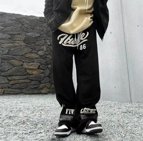 Custom Clothing Manufacturers Embroidered Chenille Waist Cord Cotton Pants
