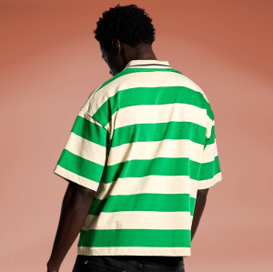 Custom High Quality T-shirts | Lapel Striped Patchwork | Oversized Streetwear Manufacturer