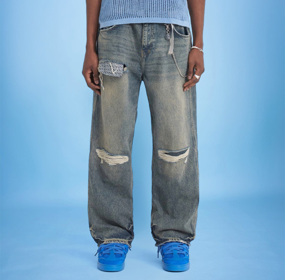 Custom Men's Ripped Jeans | Wash Patch Vintage Denim | Streetwear Pants Supplier