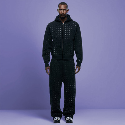 Custom High Quality Zip Rhinestone Tracksuit | French Terry 100% Cotton | Streetwear Tracksuits
