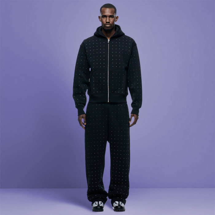 Custom High Quality Zip Rhinestone Tracksuit | French Terry 100% Cotton | Streetwear Tracksuits