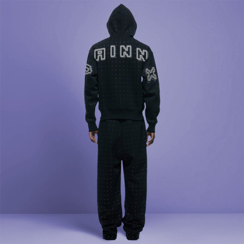 Custom High Quality Zip Rhinestone Tracksuit | French Terry 100% Cotton | Streetwear Tracksuits