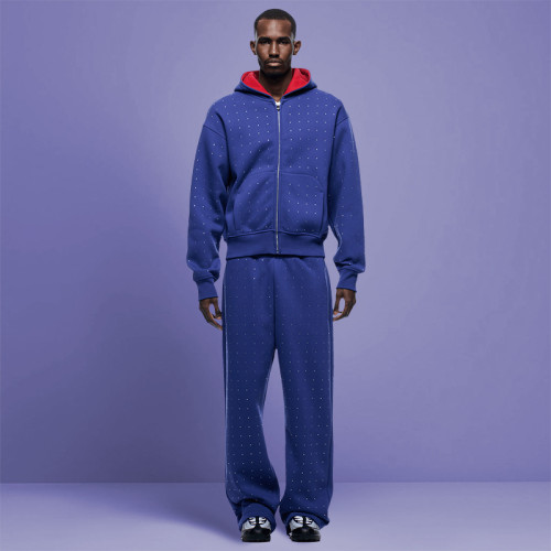 Custom High Quality Zip Rhinestone Tracksuit | French Terry 100% Cotton | Streetwear Tracksuits