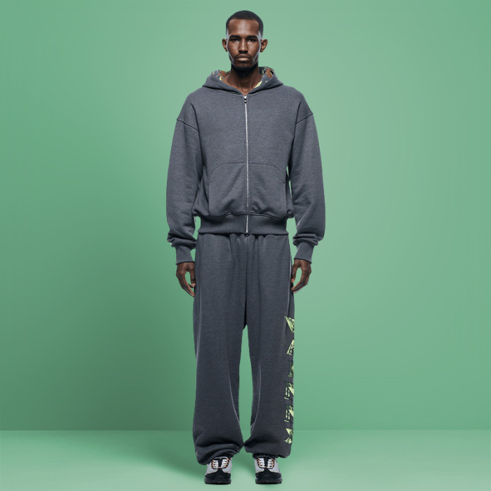 Custom Letter Print Logo Tracksuit | Heavyweight Vintage Acid Wash | Men's Hooded Sweatsuit