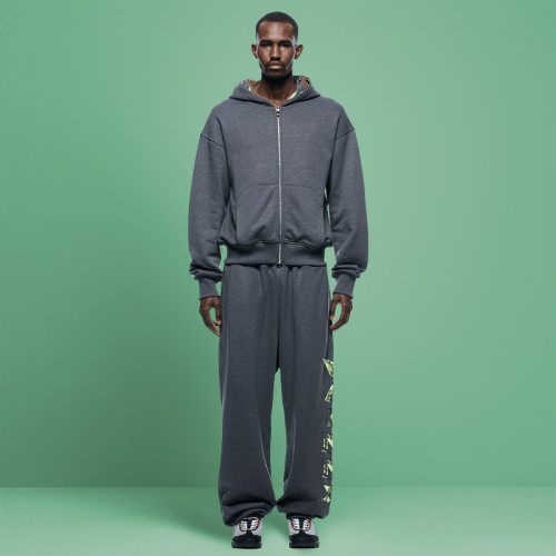 Custom Letter Print Logo Tracksuit | Heavyweight Vintage Acid Wash | Men's Hooded Sweatsuit