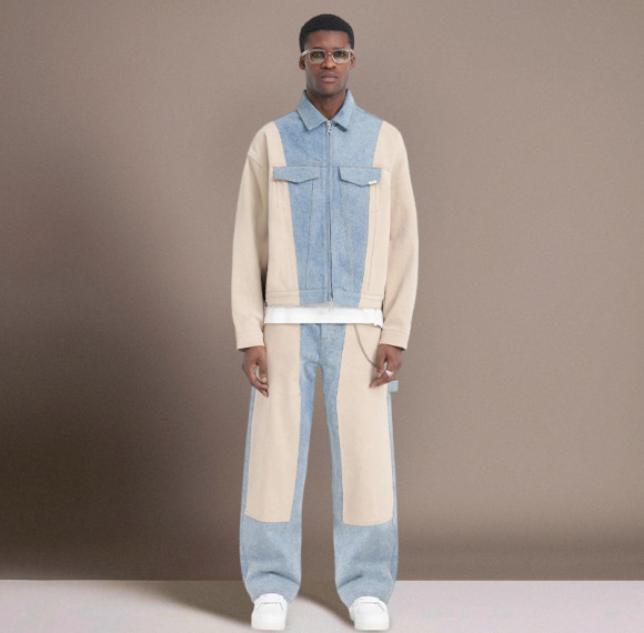 Custom High Quality Tracksuit | Denim patchwork fashion Sweatsuit | Men's Two Piece Set