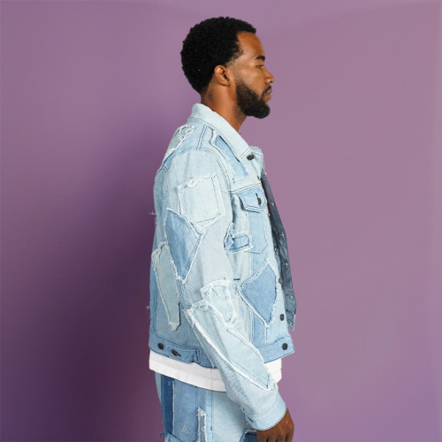 Custom Vintage Patch Jacket | Embroidery Distressed Rip | Jacket Set Men
