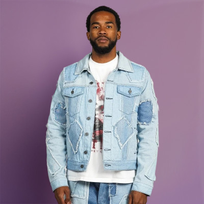 Custom Vintage Patch Jacket | Embroidery Distressed Rip | Jacket Set Men
