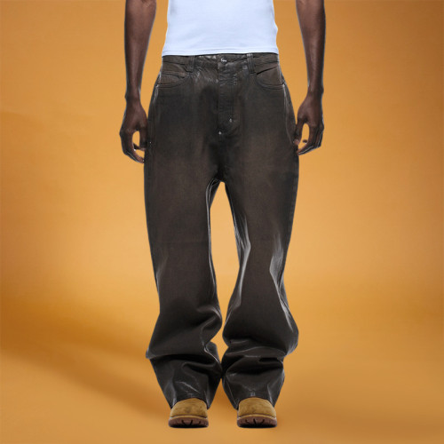 Custom Men's Trousers | Washed Vintage Denim Pants | Baggy Wide-leg Pants