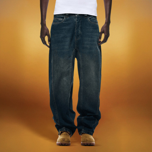 Custom Men's Casual Jeans | Acid Wash Sun Faded Pants | Baggy Casual Vintage Denim