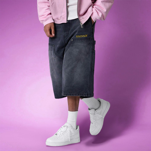 Custom Washed Vintage Jeans | Baggy Straight-leg Shorts | Streetwear Shorts Supplier