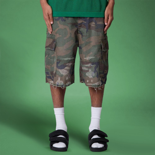Custom Cotton Spandex Distressed Shorts | All Print Camouflage | Oversize Streetwear Manufacturer