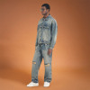 Custom Men's Washed Denim Tracksuits | Vintage Hole Patch | Cotton Denim Jacket Streetwear