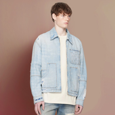 Custom Men's Vintage Denim Jacket  | Printed Embroidery Logo | Streetwear Supplier