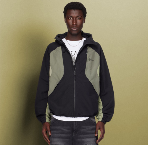 Custom Nylon Boxy Zipper Pockets | Streetwear Splicing Color Blocks | Zip up Windbreaker Jackets