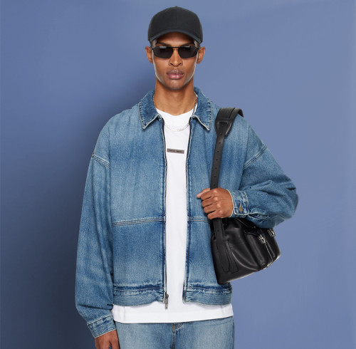 Custom Blue Washed Jacket | 100% Cotton Drop Shoulder | Classic Loose Heavyweight Coat