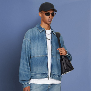 Custom Blue Washed Jacket | 100% Cotton Drop Shoulder | Classic Loose Heavyweight Coat