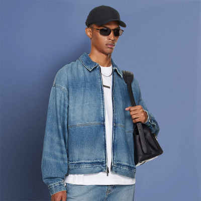 Custom Blue Washed Jacket | 100% Cotton Drop Shoulder | Classic Loose Heavyweight Coat