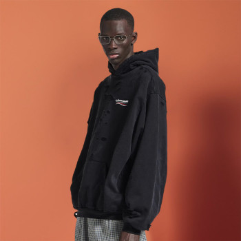 Custom Broken Hole Patch Hoodie |Acid Wash Distressed Vintage | Boxy Fit Cropped Sweatshirts