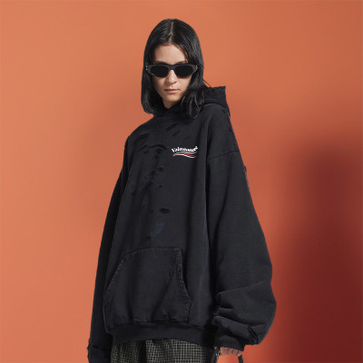 Custom Broken Hole Patch Hoodie |Acid Wash Distressed Vintage | Boxy Fit Cropped Sweatshirts