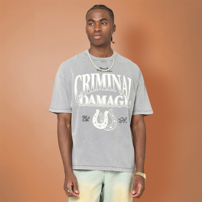 Custom Acid Washed Distressed T-shirt | Heavyweight Oversize Men's T-shirt | DTG Print Logo