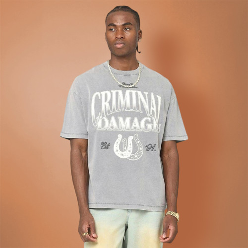 Custom Acid Washed Distressed T-shirt | Heavyweight Oversize Men's T-shirt | DTG Print Logo