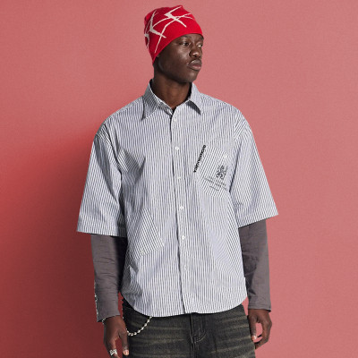 Custom Letter Pattern Logo Shirts | Summer Casual Stripe Men's Shirt | Lightweight Streetwear