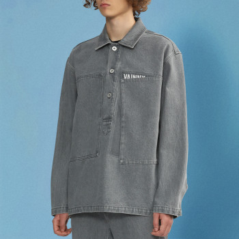 Custom Fashion Casual Denim Shirt | Vintage Wash Long Sleeve Shirt | Simple Streetwear