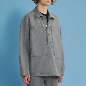 Custom Fashion Casual Denim Shirt | Vintage Wash Long Sleeve Shirt | Simple Streetwear