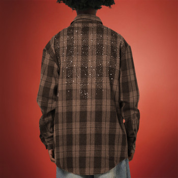 Custom Rhinestone Acid Washed Shirt | 100% Cotton Button-down Shirt | Vintage Streetwear