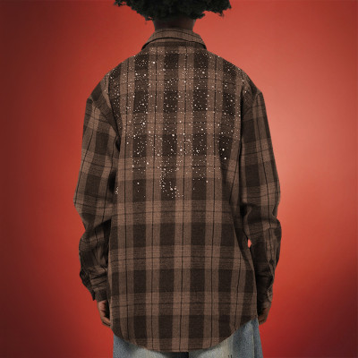 Custom Rhinestone Acid Washed Shirt | 100% Cotton Button-down Shirt | Vintage Streetwear