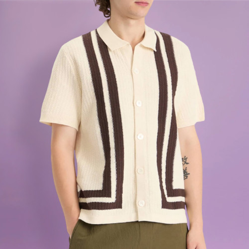 Custom Logo OEM Knitted Shirt | Casual Slim Fit Polo Shirt | Striped Short Sleeve for Men