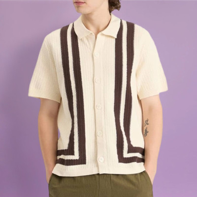 Custom Logo OEM Knitted Shirt | Casual Slim Fit Polo Shirt | Striped Short Sleeve for Men